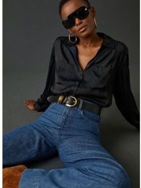 By Anthropologie Relaxed Buttondown Satin Shirt